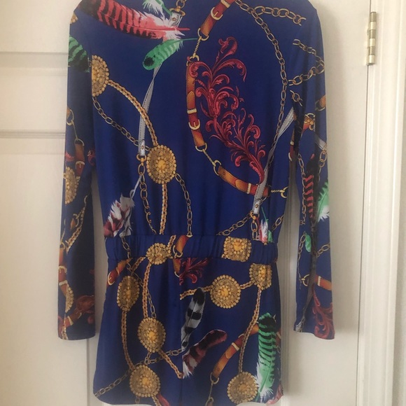 𝓗ⓞ𝓉 ĮţｅΜ 🔥 Blue Baroque Romper. Button up (NWT) - Picture 5 of 5